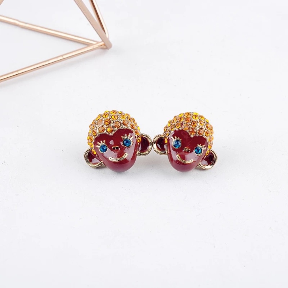 🐵 Monkey Enameled Crystal Stud Earrings